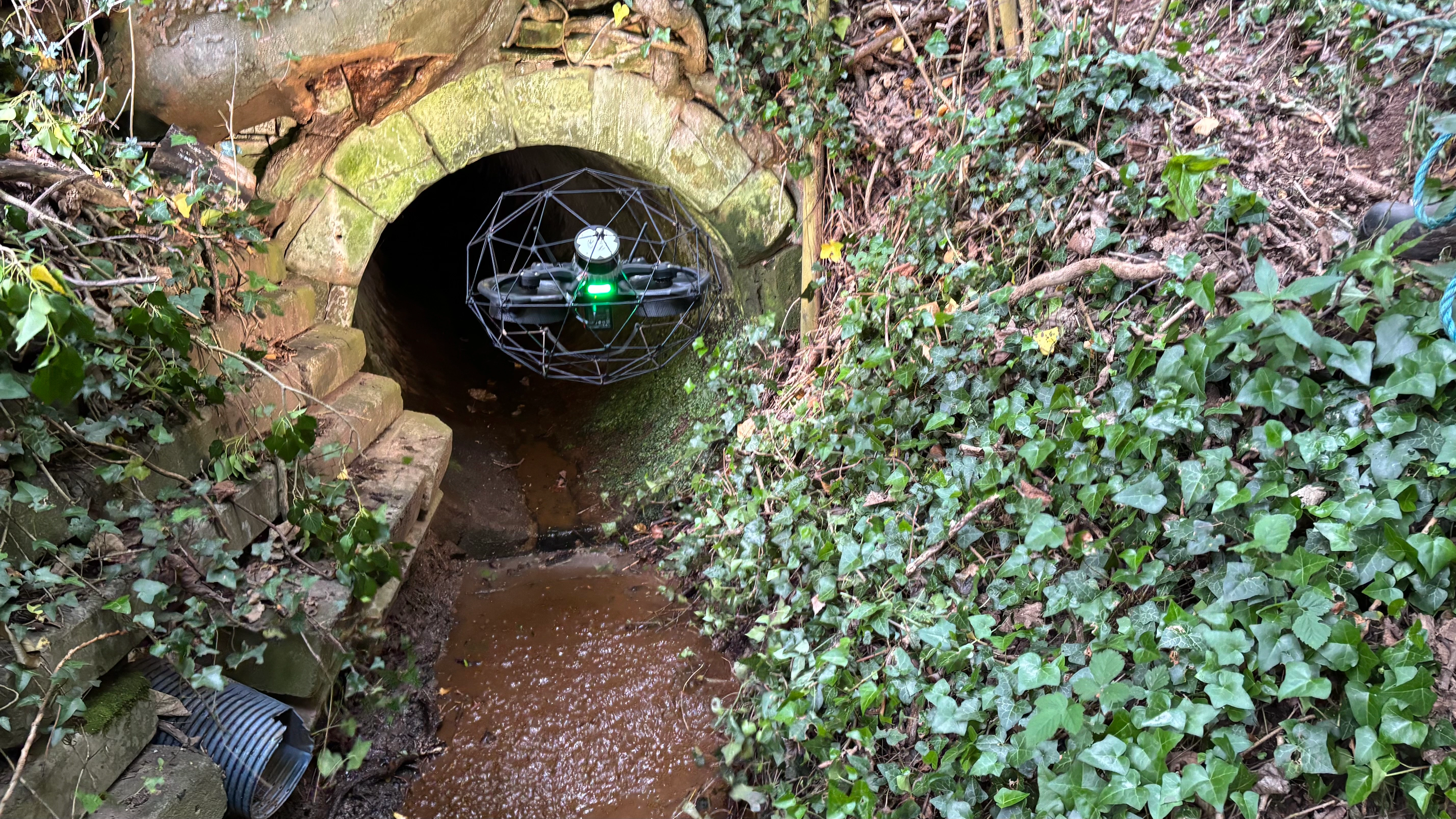 Reservoir culvert inspected using confined space drone technology