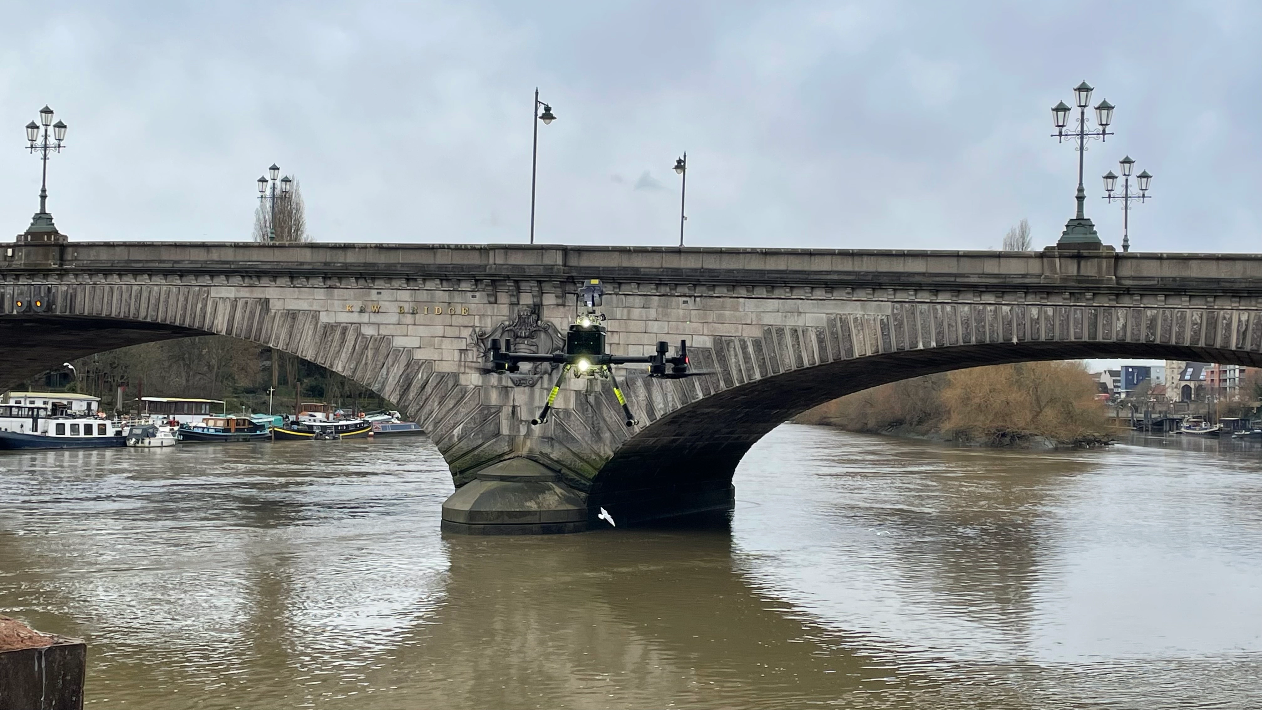 Inspection of Kew Bridge London using drone technology to assess defects