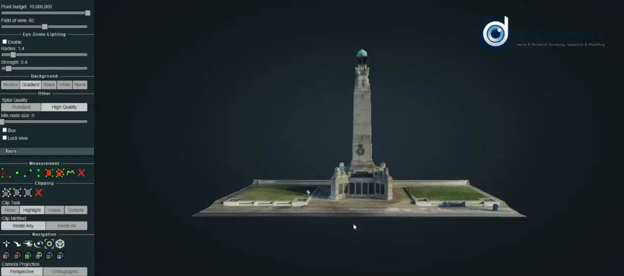 3D point cloud survey of the Portsmouth Naval Memorial using drone technology and total station