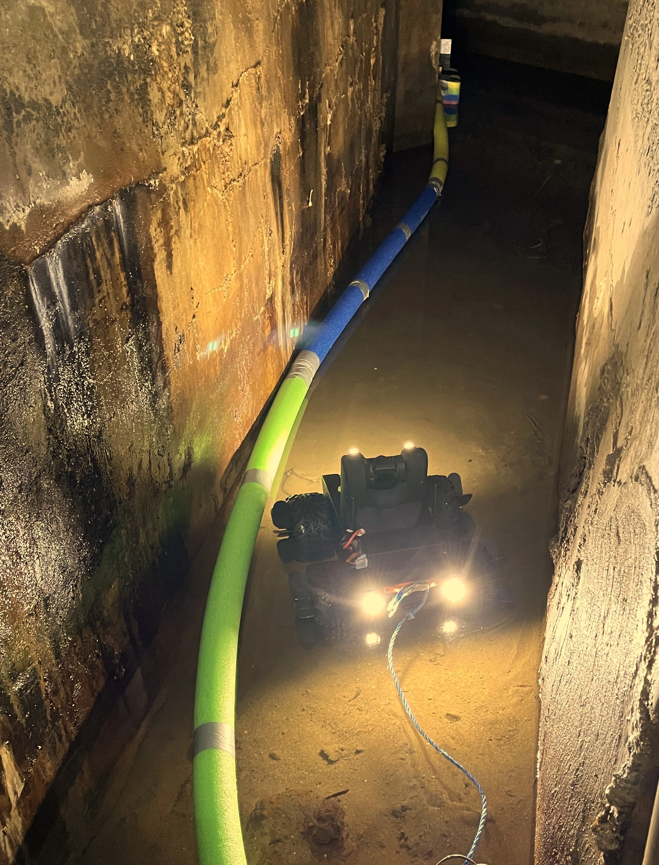 Confined space inspection of a complex tunnel system in a building basement